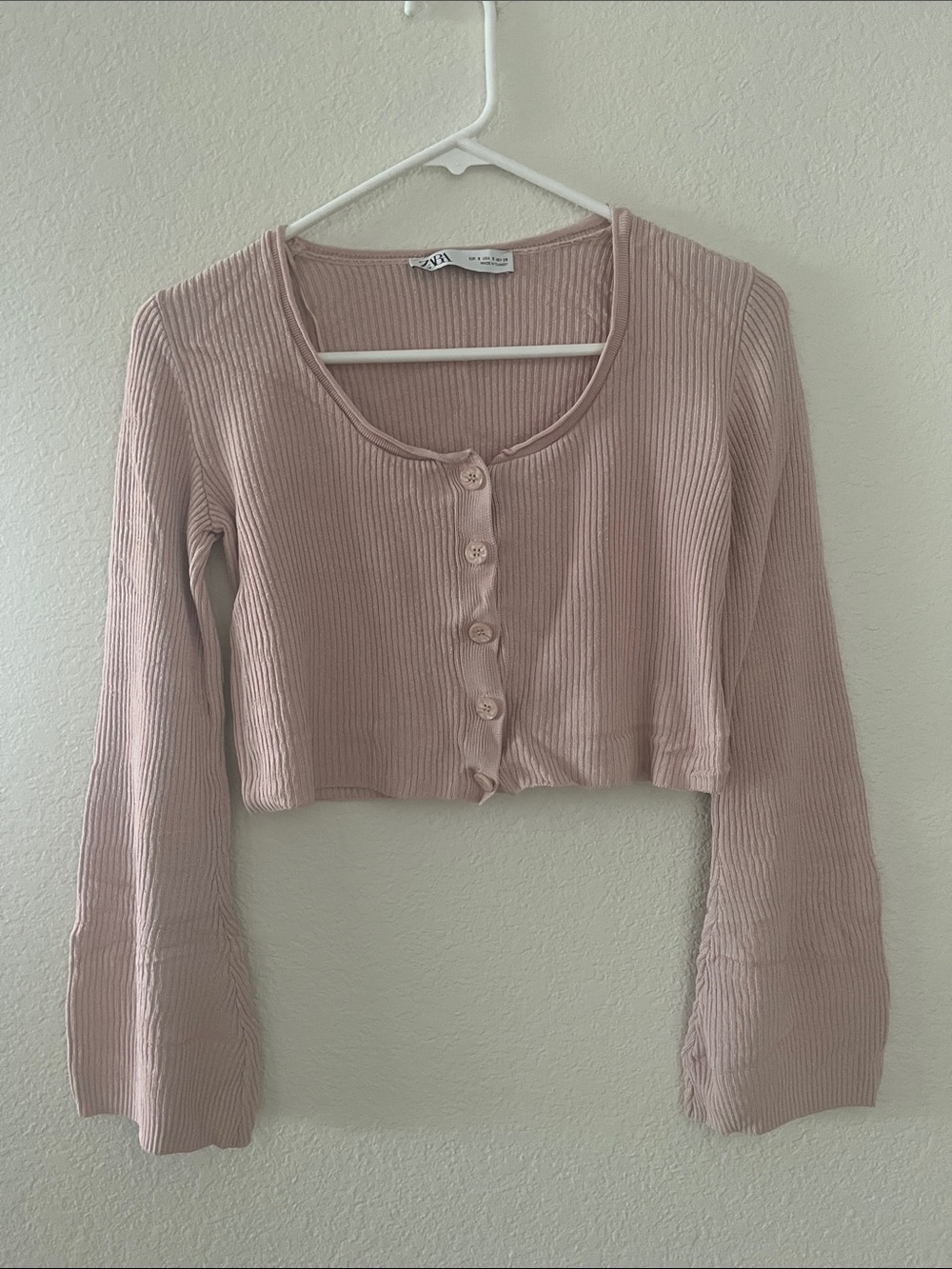 Zara Blush Pink Ribbed Crop Cardigan